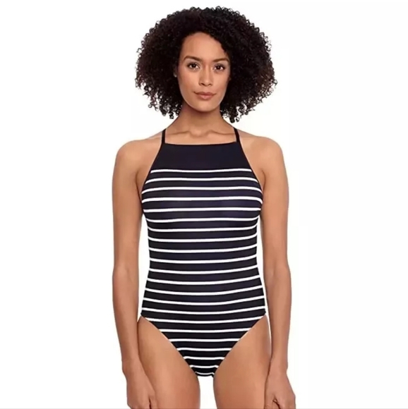 Ralph Lauren Breton Stripe High Neck Swimsuit Striped NWT One Piece Old Money 16 - Picture 1 of 12